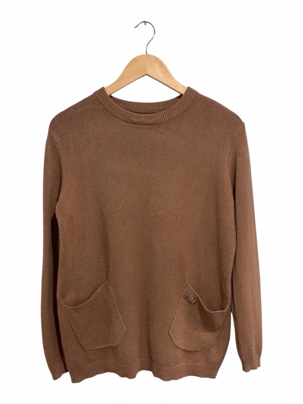 Women’s Brown Long Sleeve Crewneck Pocket Sweater